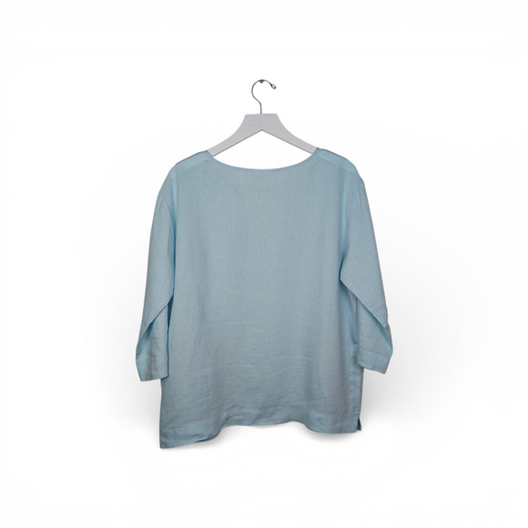 J. JILL pureJill 100% Linen Boatneck Pullover Tunic w/ Pockets Aqua Blue - Small - Picture 2 of 7